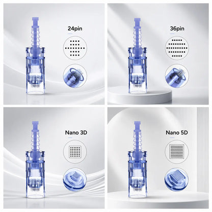Four different types of injectors with labeled pin counts on a light gray background