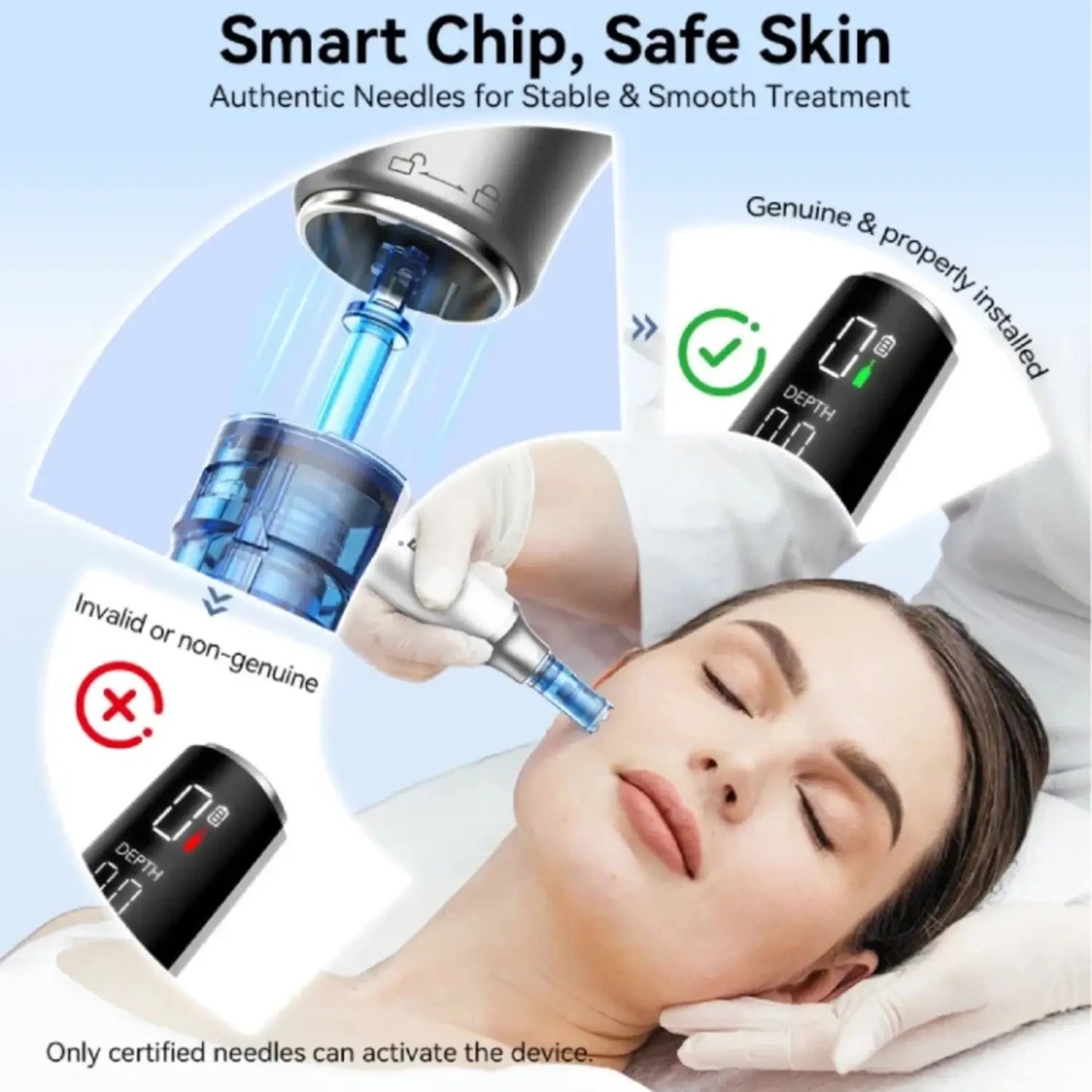 Dr. Pen m9 with text about smart chip and safe skin treatment.