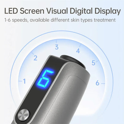 Digital display on a grooming device with LED screen showing '6' against a light blue background.