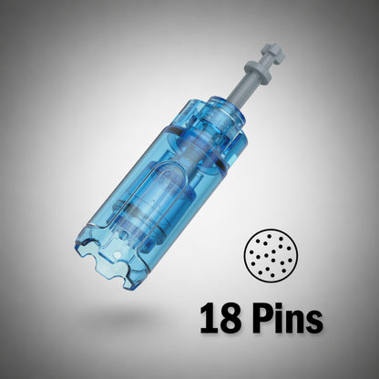Blue plastic component with 18 pins on a gray background