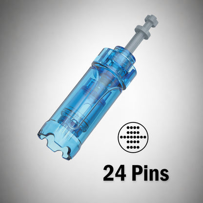 Blue syringe-like tool with '24 Pins' text on a gray background