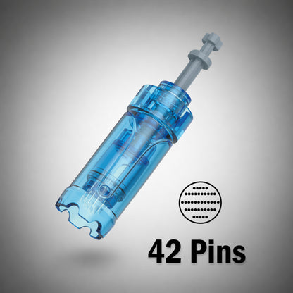 Blue plastic component with '42 Pins' text on a gray background
