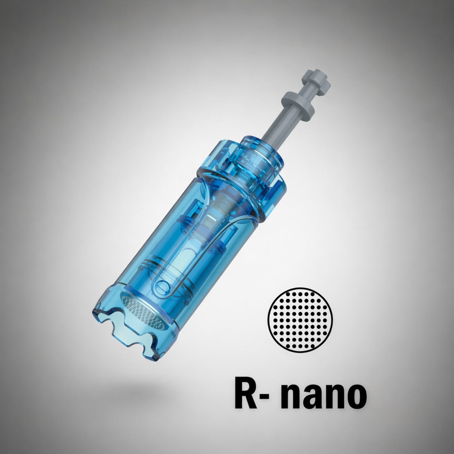 Blue R-nano device on a gray background